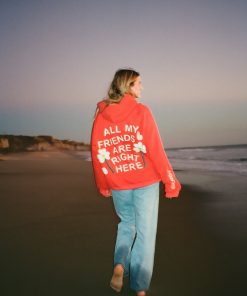 "All my Friends" Oversized Lux Hoodie in Red