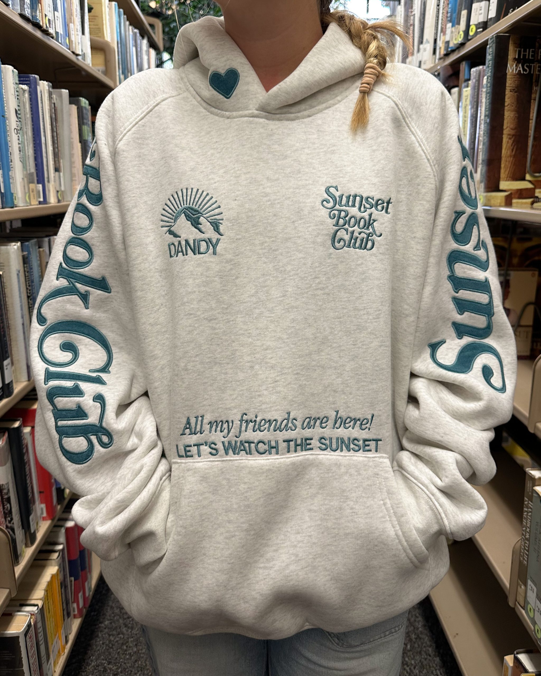 "Book Club" Oversized Lux Hoodie in Heather Gray and Blue - Image 3