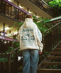 "Book Club" Oversized Lux Hoodie in Heather Gray and Blue