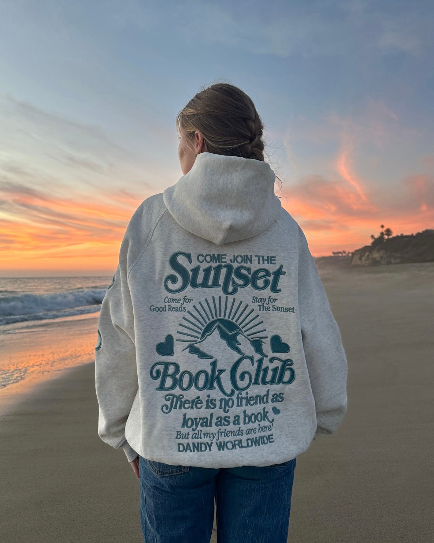 "Book Club" Oversized Lux Hoodie in Heather Gray and Blue - Image 5