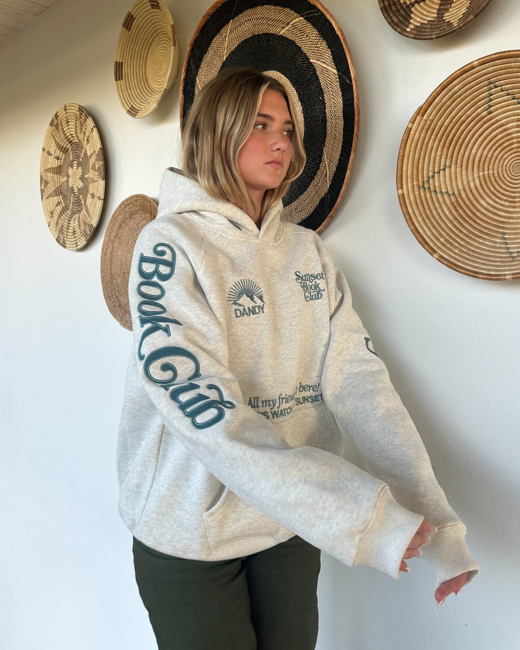 "Book Club" Oversized Lux Hoodie in Heather Gray and Blue - Image 15