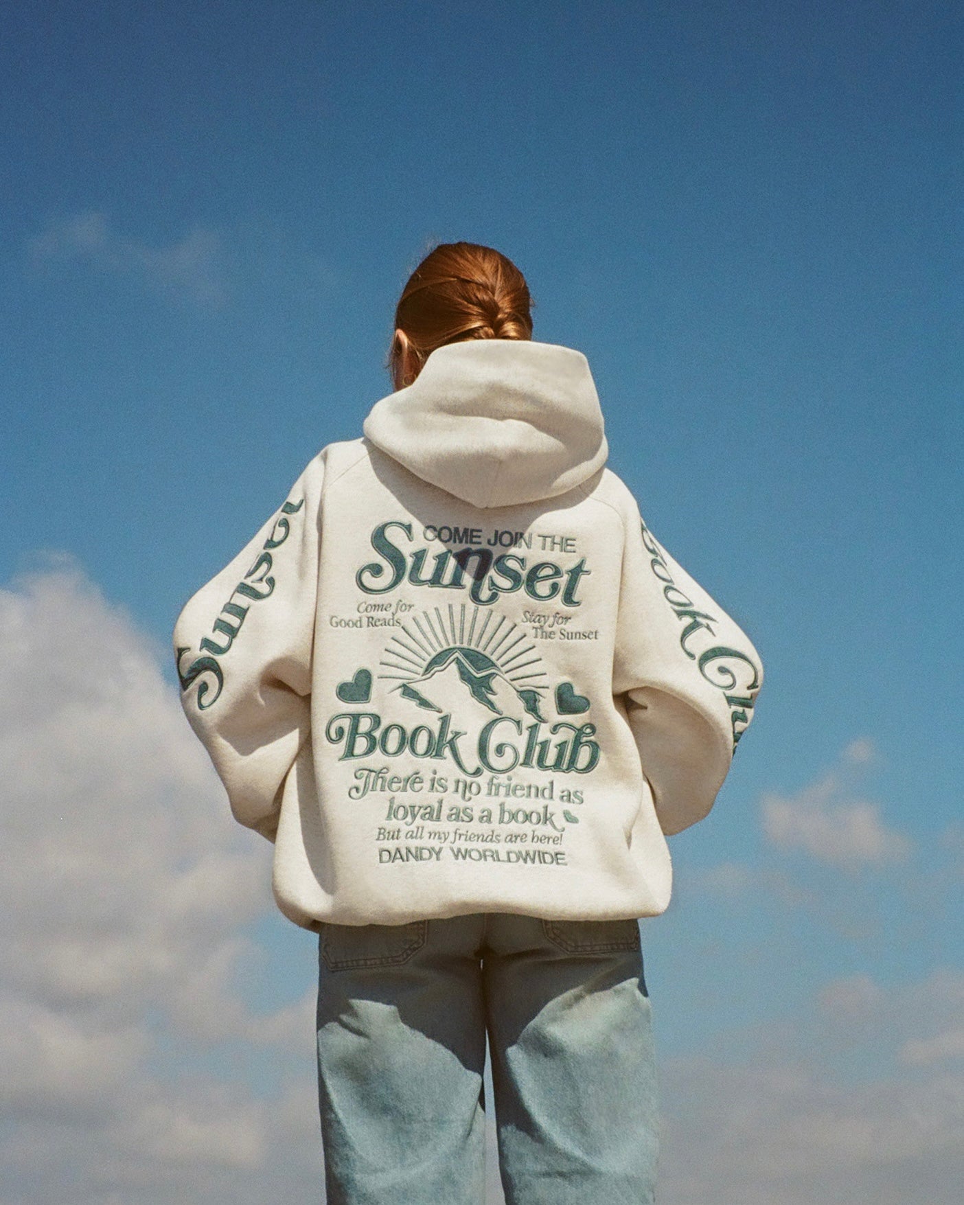 "Book Club" Oversized Lux Hoodie in Heather Gray and Blue - Image 4