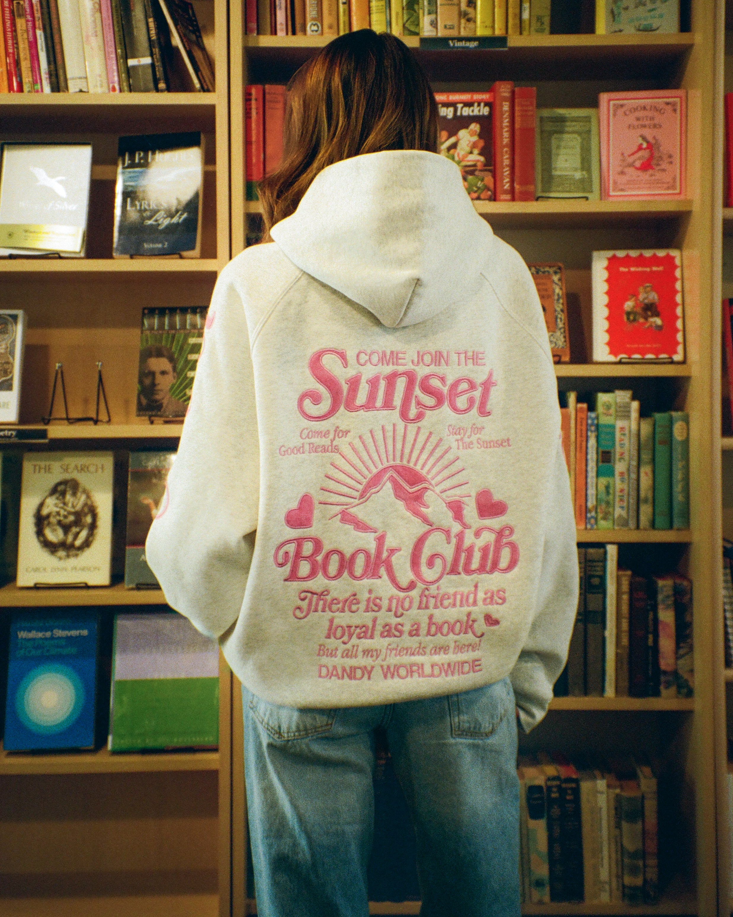 "Book Club" Oversized Lux Hoodie in Heather Gray and Pink - Image 7