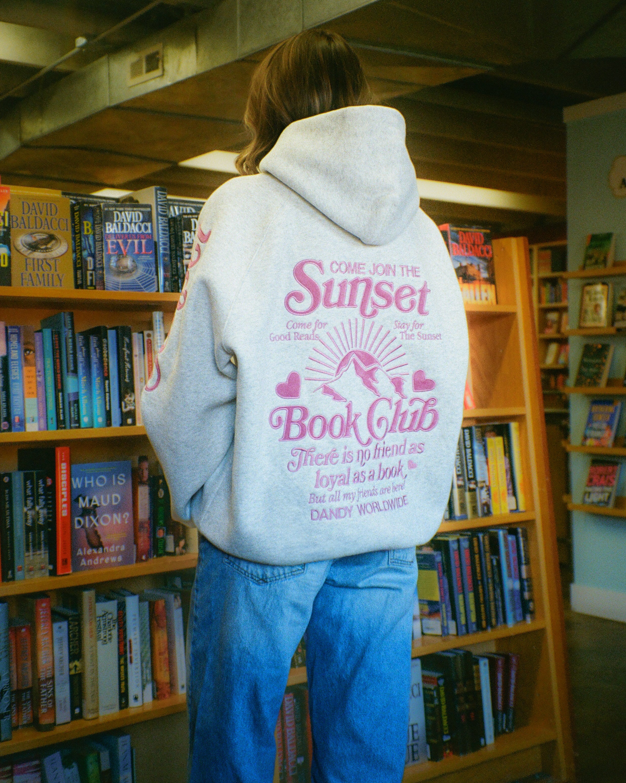 "Book Club" Oversized Lux Hoodie in Heather Gray and Pink - Image 3