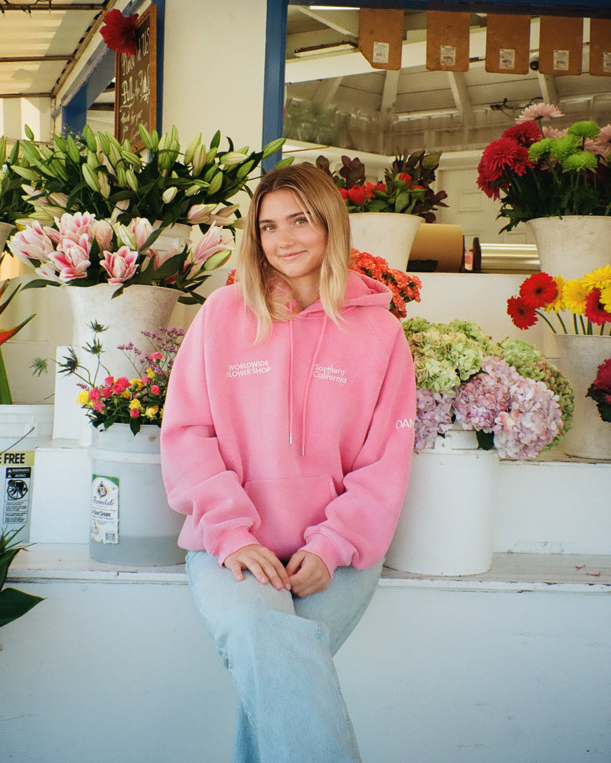 "Flower Shop" Oversized Lux Hoodie in Vintage Washed Pink - Image 16
