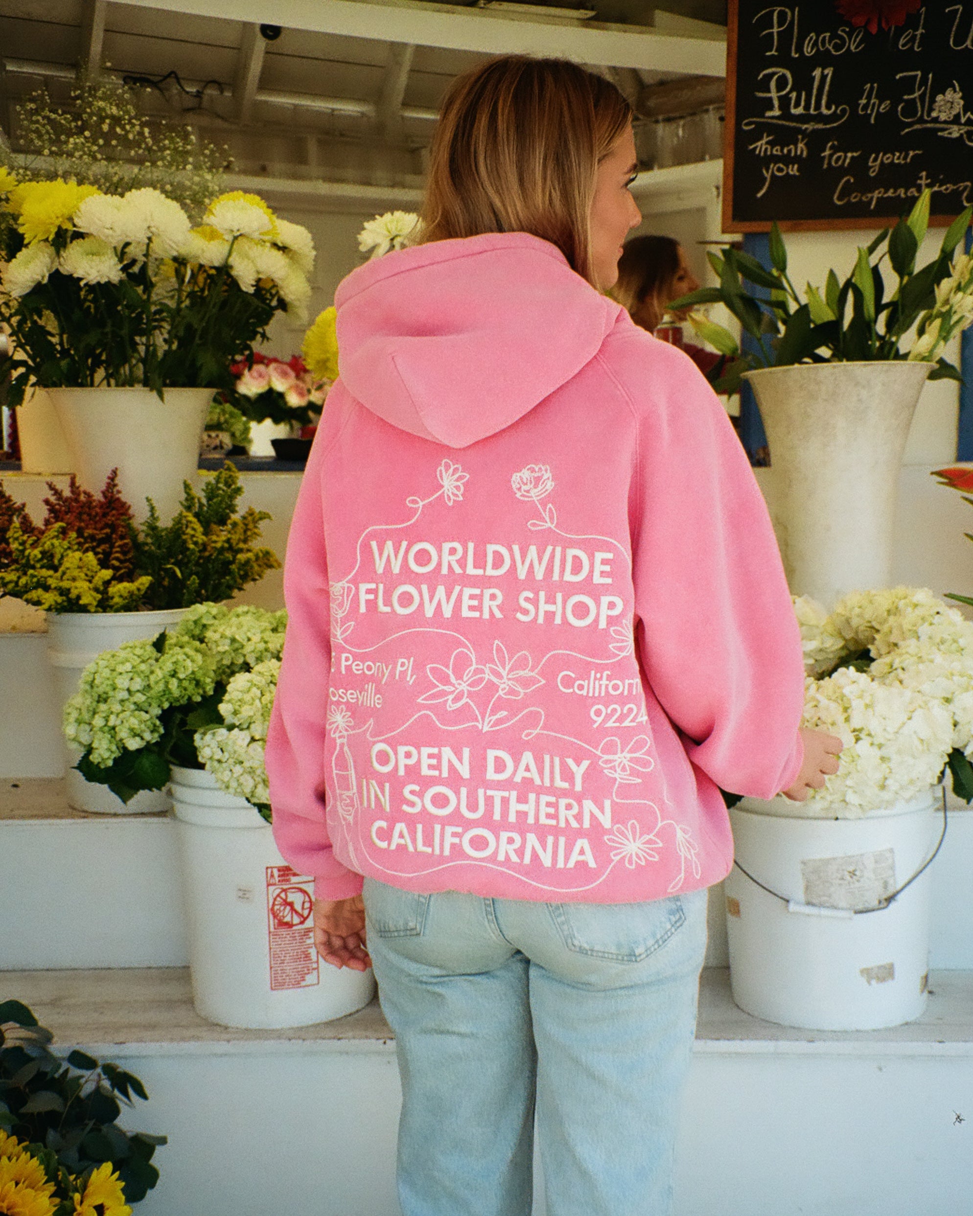 "Flower Shop" Oversized Lux Hoodie in Vintage Washed Pink - Image 15