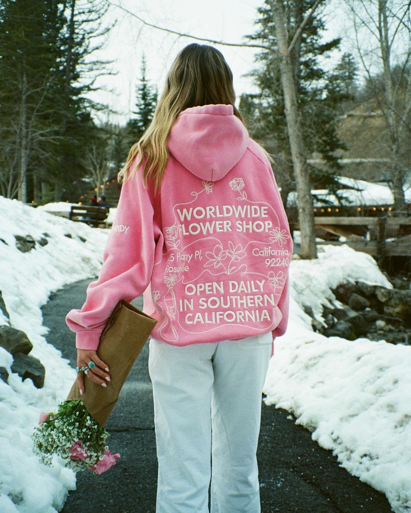 "Flower Shop" Oversized Lux Hoodie in Vintage Washed Pink - Image 13