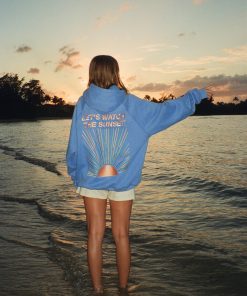 "Let's Watch the Sunset" Oversized Lux Hoodie in Blue