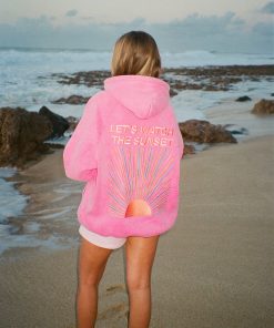 "Let's Watch the Sunset" Oversized Lux Hoodie in Vintage Washed Pink