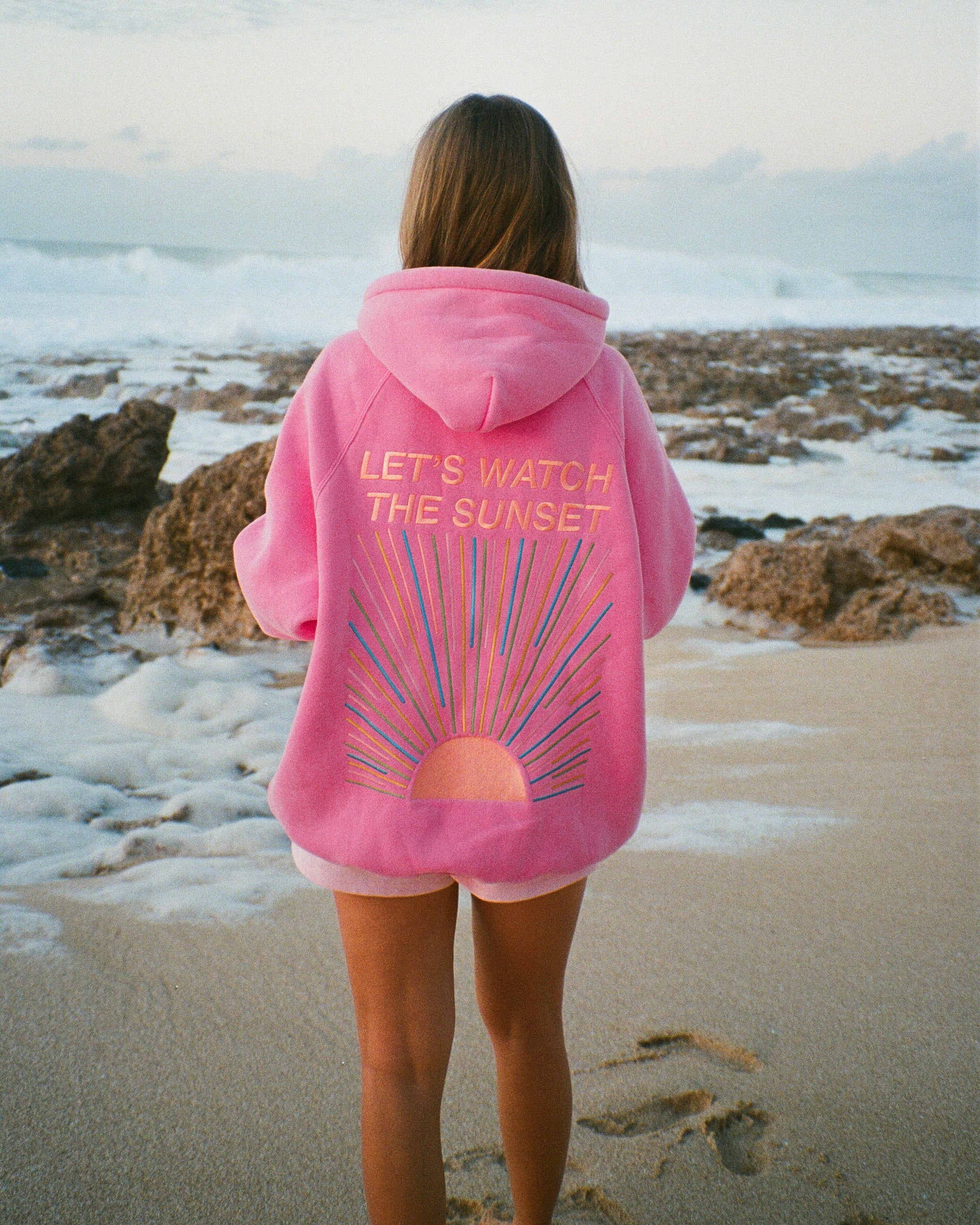 "Let's Watch the Sunset" Oversized Lux Hoodie in Vintage Washed Pink - Image 8