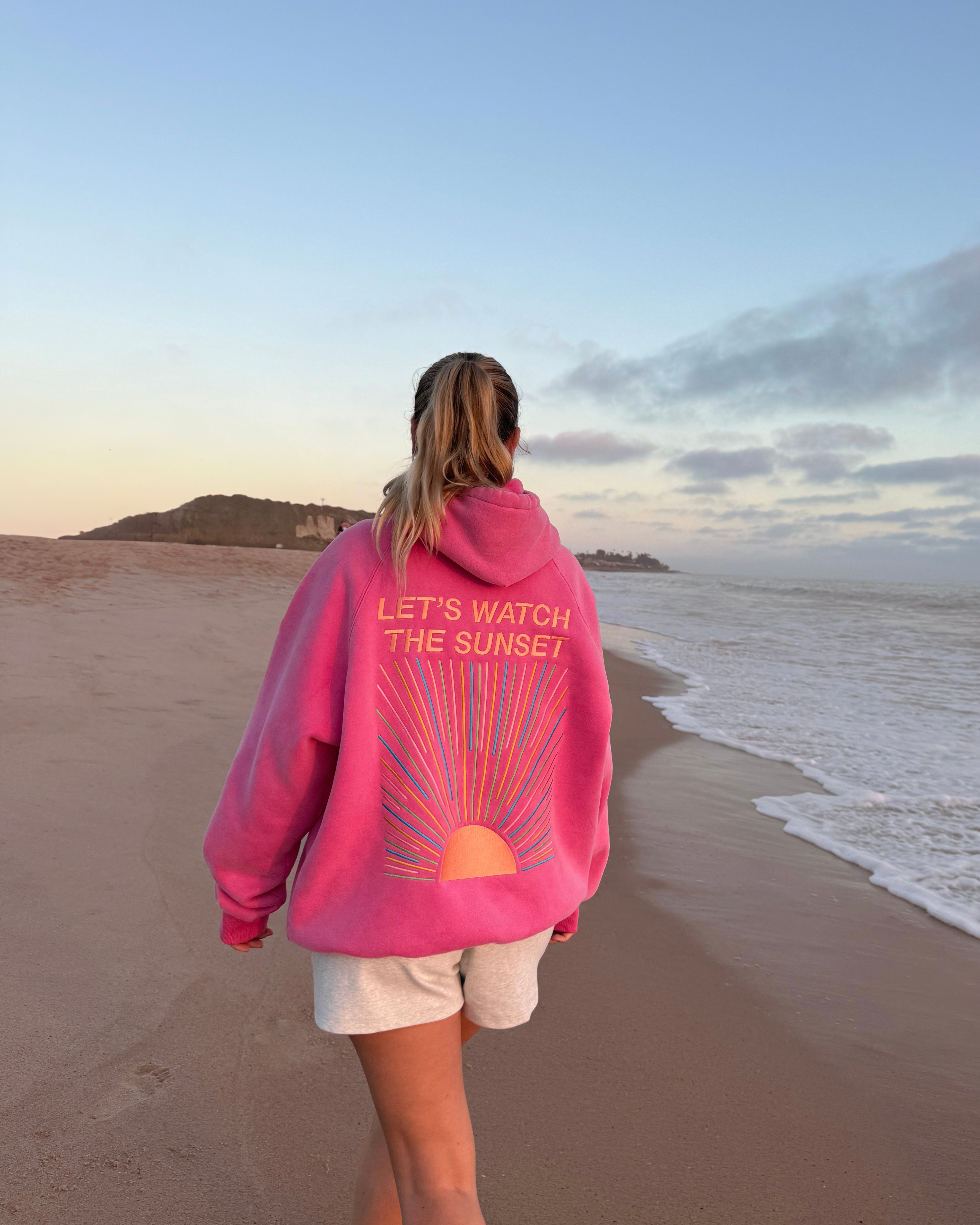 "Let's Watch the Sunset" Oversized Lux Hoodie in Vintage Washed Pink - Image 2