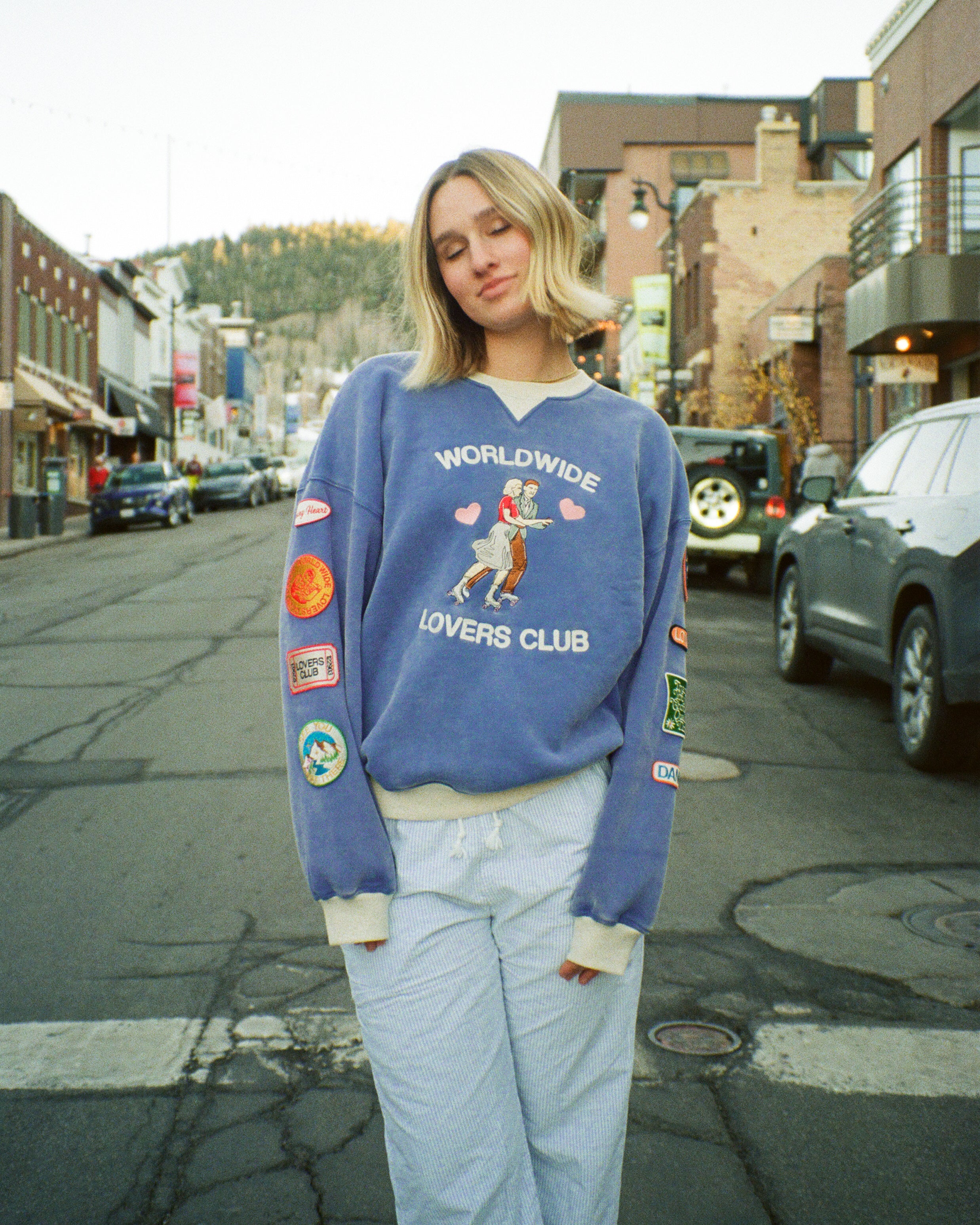 "Lovers Club" Crew Neck in Vintage Washed Blue - Image 8