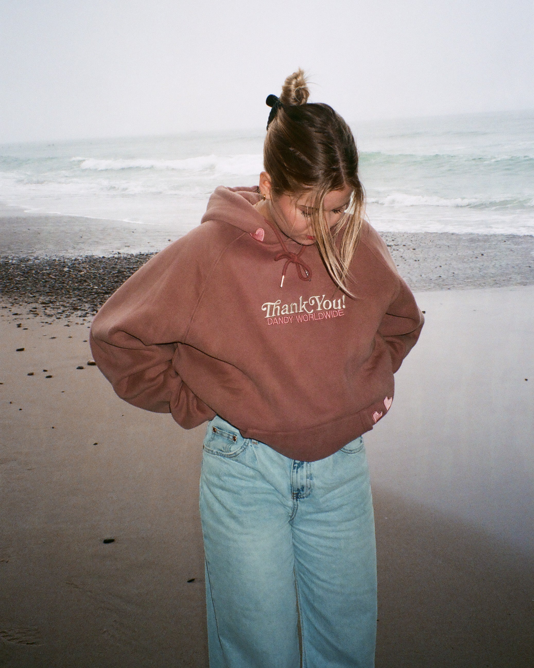 "Quality Time" Oversized Lux Hoodie in Light Brown - Image 2