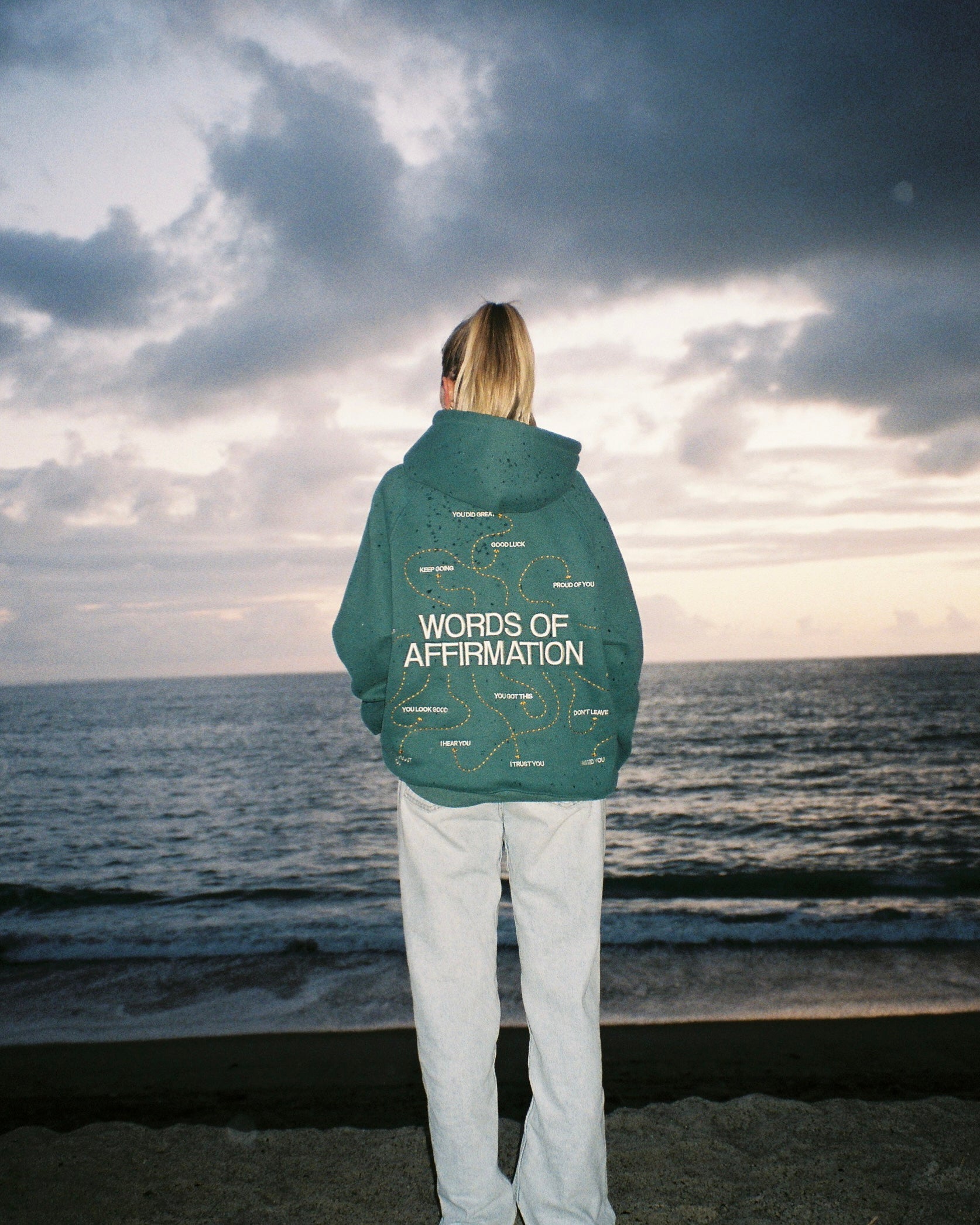 "Words of Affirmation" Oversized Lux Hoodie in Green - Image 3