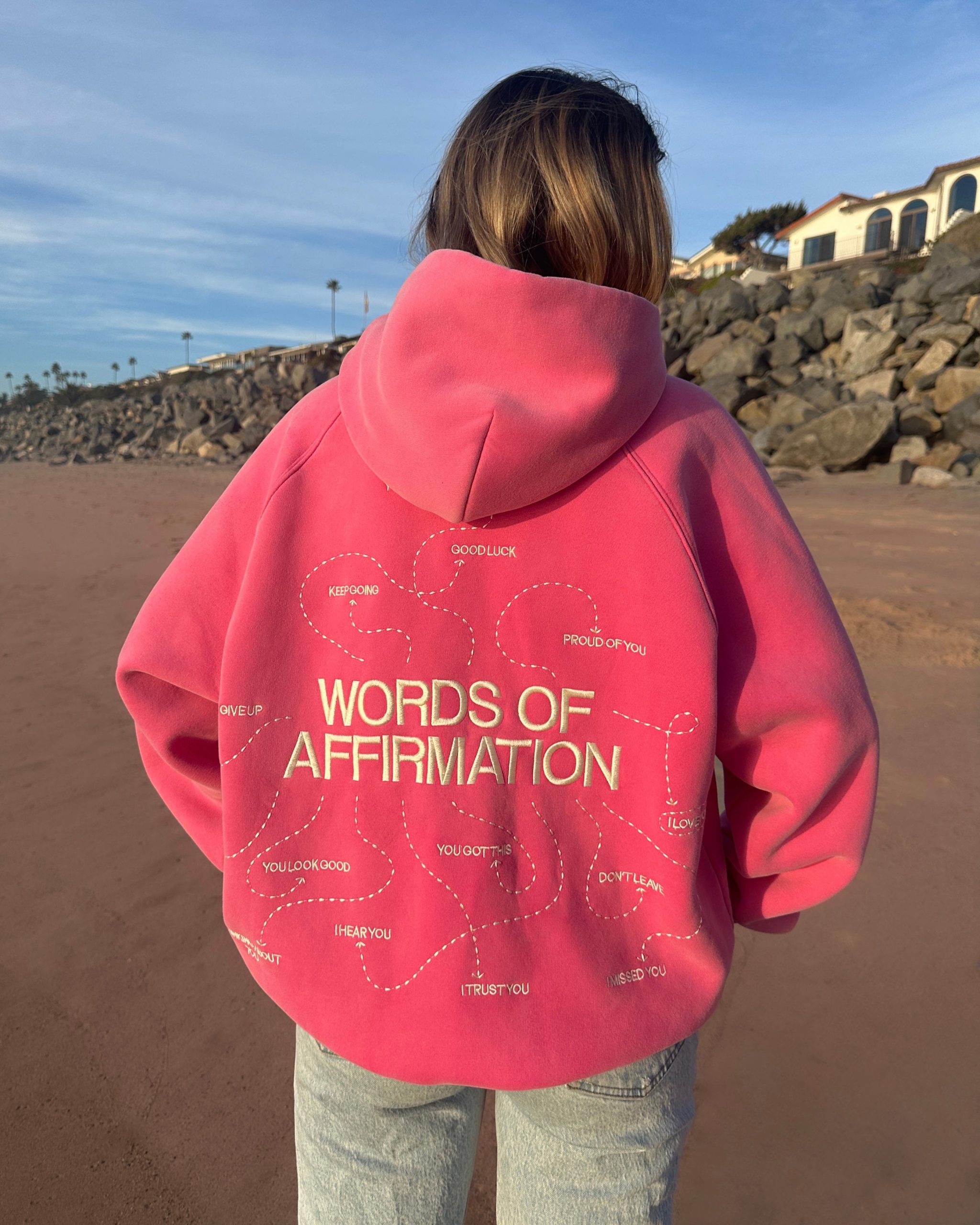 "Words of Affirmation" Oversized Lux Hoodie in Vintage Washed Pink - Image 3